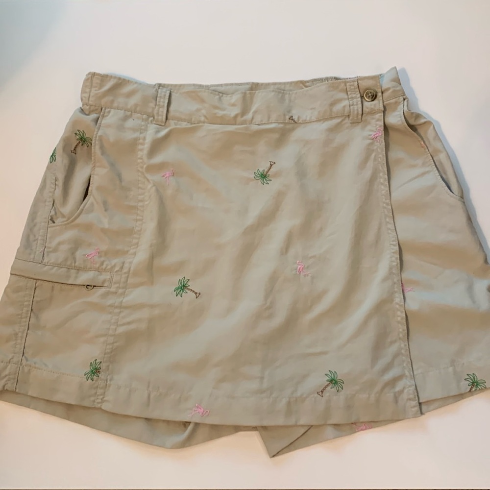 Columbia Women's Faux Wrap Golf Skort PS Petite PFG Turtle Seashell Nylon Tan
